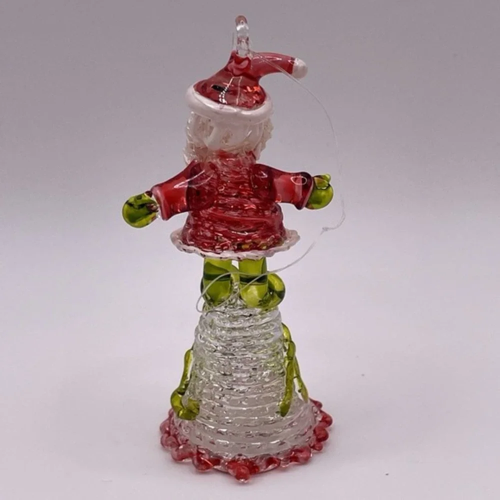 Vintage Hand Blown Spun Art Glass Santa Bell Noel‎ Christmas Ornament
